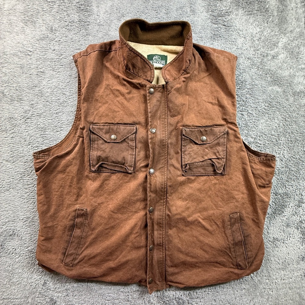 Bass Pro Shops Wax Canvas Vest Mens 2XL Brown Good Vintage Sun Dyed Faded USA